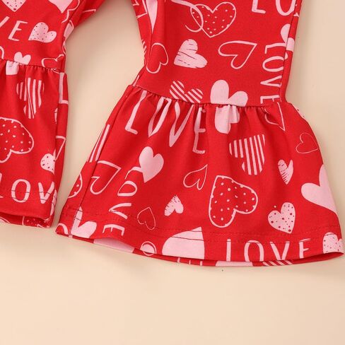 Valentines Day Baby Girl Outfit Newborn Ribbed Onesie Romper Flare Pants Cute Heart Print Bell Bottoms Clothes Set in Saudi Arabia