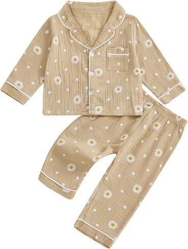 Kaipiclos Baby Girl Clothes Set Toddler Infant Girls Button-down Shirt Top Linen Pants 2PC Daisy Outfits 12 18 24 Month 3T 4T in Saudi Arabia