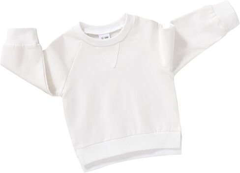 Happy Town Toddler Sweatshirt Baby Boy Girl Fall Outfits Long Sleeve Crew Neck Solid Color Top Pullover Blouse Shirt Winter Clothes (White, 4-5 Years) in Saudi Arabia