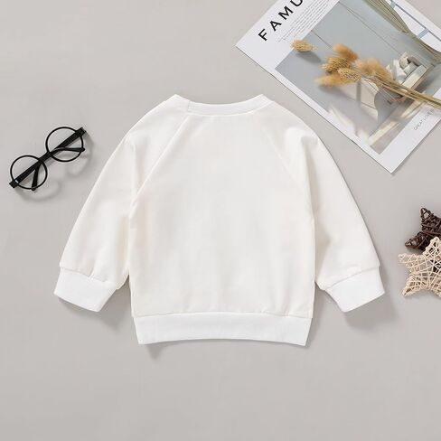 Happy Town Toddler Sweatshirt Baby Boy Girl Fall Outfits Long Sleeve Crew Neck Solid Color Top Pullover Blouse Shirt Winter Clothes (White, 4-5 Years) in Saudi Arabia