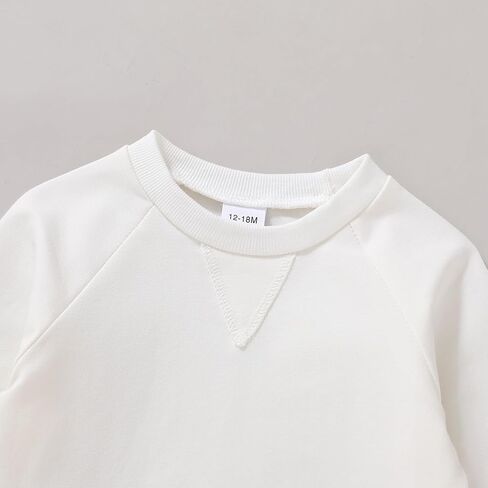Happy Town Toddler Sweatshirt Baby Boy Girl Fall Outfits Long Sleeve Crew Neck Solid Color Top Pullover Blouse Shirt Winter Clothes (White, 4-5 Years) in Saudi Arabia