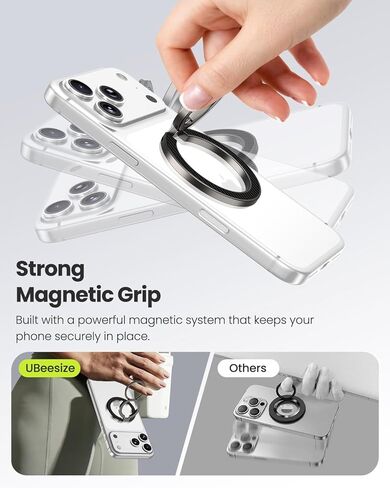 UBeesize Magnetic Phone Ring Holder for MagSafe, Double-Sided Magnet Cell Phone Grip, Portable Finger Kickstand Compatible with iPhone 17 16 15 14 13 12 Series and Android Phones in Saudi Arabia