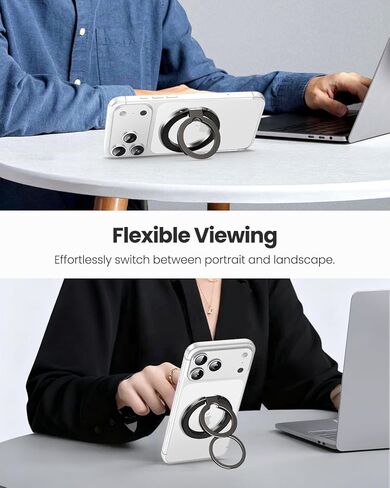 UBeesize Magnetic Phone Ring Holder for MagSafe, Double-Sided Magnet Cell Phone Grip, Portable Finger Kickstand Compatible with iPhone 17 16 15 14 13 12 Series and Android Phones in Saudi Arabia