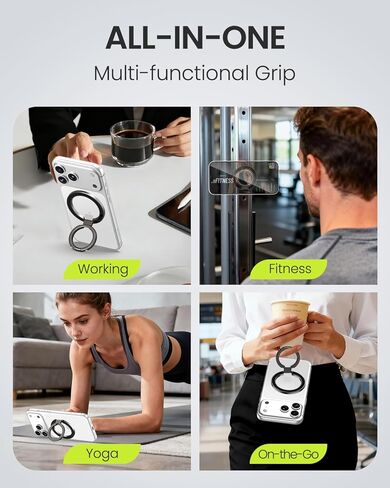 UBeesize Magnetic Phone Ring Holder for MagSafe, Double-Sided Magnet Cell Phone Grip, Portable Finger Kickstand Compatible with iPhone 17 16 15 14 13 12 Series and Android Phones in Saudi Arabia