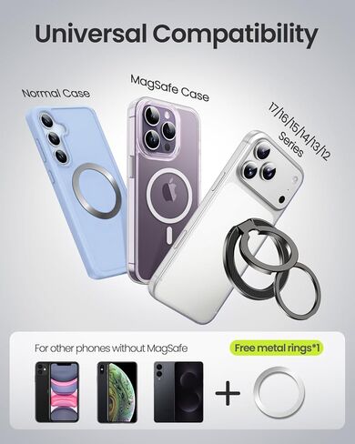 UBeesize Magnetic Phone Ring Holder for MagSafe, Double-Sided Magnet Cell Phone Grip, Portable Finger Kickstand Compatible with iPhone 17 16 15 14 13 12 Series and Android Phones in Saudi Arabia