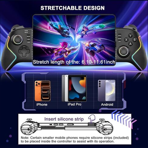 وحدة تحكم هاتف Megadream لأجهزة iPad/الكمبيوتر اللوحي (حتى 13 بوصة)، عصا تحكم iPhone لألعاب Android مع عصا تحكم بتأثير Hall/Trigger/Macro/Turbo/RGB Light، Xbox/PS5/PS4/PC، لعبة سحابية in Saudi Arabia