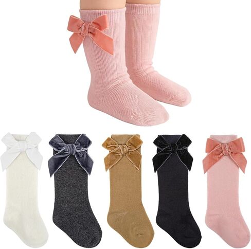 Baby Knee High Socks Infants Toddlers Baby Girls Stockings Velvet Bow Ruffled Cotton Tube Long Socks Dress Sock in Saudi Arabia