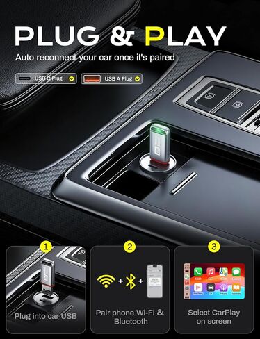 محول CarPlay لاسلكي 2 في 1 2026 يدعم Apple CarPlay وAndroid Auto، اتصال تلقائي سريع، بدون زمن الوصول، دونجل بلوتوث صغير تحويل سلكي إلى لاسلكي متوافق مع iPhone وAndroid Silver U3 in Kuwait