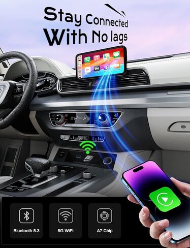محول CarPlay لاسلكي 2 في 1 2026 يدعم Apple CarPlay وAndroid Auto، اتصال تلقائي سريع، بدون زمن الوصول، دونجل بلوتوث صغير تحويل سلكي إلى لاسلكي متوافق مع iPhone وAndroid Silver U3 in Kuwait