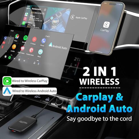 محول CarPlay اللاسلكي وAndroid Auto المحسن لعام 2025 - بطاقة TF مدمجة لدعم YouTube، صندوق AI Magic Play Play للتحويل السلكي إلى دونجل لاسلكي، محول Apple Carplay للسيارات من 2016 in Kuwait