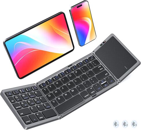 MEETION Foldable Keyboard with Touchpad, Bluetooth Wireless Portable Keyboard, Rechargeable Ultra Slim Pocket Folding Keyboards, Full Size Keys, Travel for iOS Android Windows Laptop PC Tablet in Kuwait