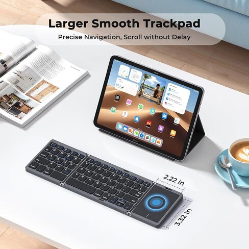 MEETION Foldable Keyboard with Touchpad, Bluetooth Wireless Portable Keyboard, Rechargeable Ultra Slim Pocket Folding Keyboards, Full Size Keys, Travel for iOS Android Windows Laptop PC Tablet in Kuwait