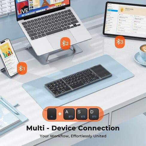 MEETION Foldable Keyboard with Touchpad, Bluetooth Wireless Portable Keyboard, Rechargeable Ultra Slim Pocket Folding Keyboards, Full Size Keys, Travel for iOS Android Windows Laptop PC Tablet in Kuwait