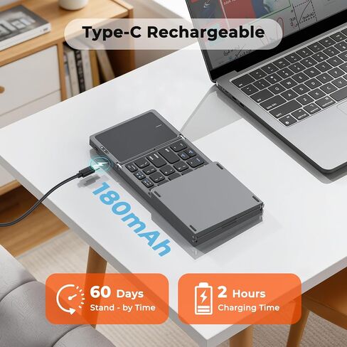 MEETION Foldable Keyboard with Touchpad, Bluetooth Wireless Portable Keyboard, Rechargeable Ultra Slim Pocket Folding Keyboards, Full Size Keys, Travel for iOS Android Windows Laptop PC Tablet in Kuwait