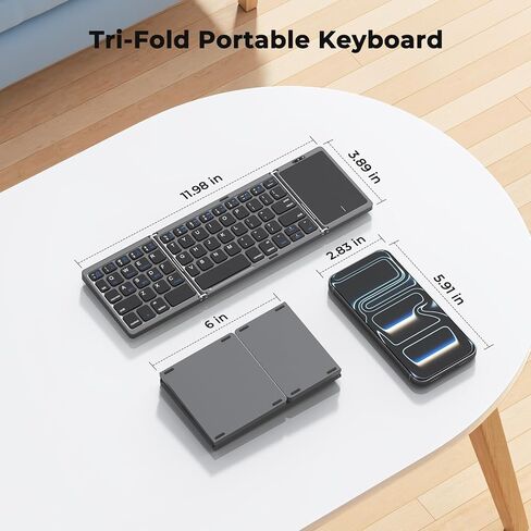 MEETION Foldable Keyboard with Touchpad, Bluetooth Wireless Portable Keyboard, Rechargeable Ultra Slim Pocket Folding Keyboards, Full Size Keys, Travel for iOS Android Windows Laptop PC Tablet in Kuwait