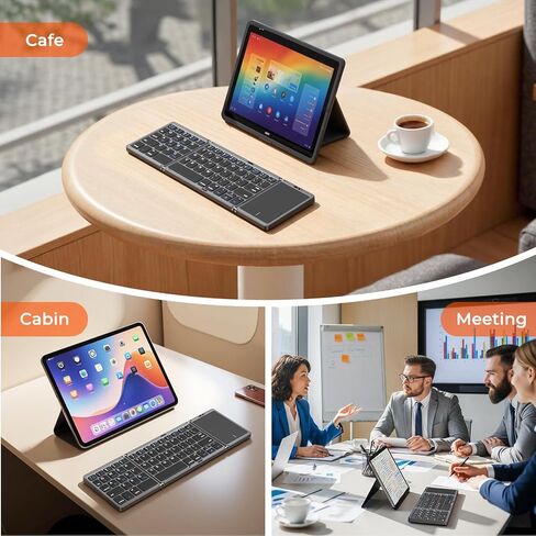 MEETION Foldable Keyboard with Touchpad, Bluetooth Wireless Portable Keyboard, Rechargeable Ultra Slim Pocket Folding Keyboards, Full Size Keys, Travel for iOS Android Windows Laptop PC Tablet in Kuwait
