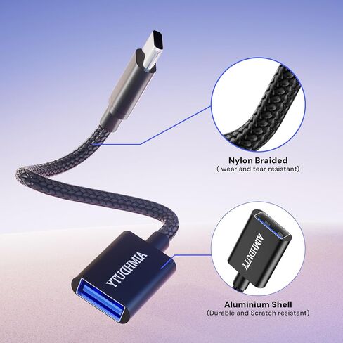 USB C to USB Adapter 2-Pack, USB C Male to USB Female OTG Cable, Nylon Braided, Aluminum Shells, Compatiable for iPhone 17, 16, 15 Series, MacBook Pro/Air, Galaxy S25/S24/S23 and More in Saudi Arabia
