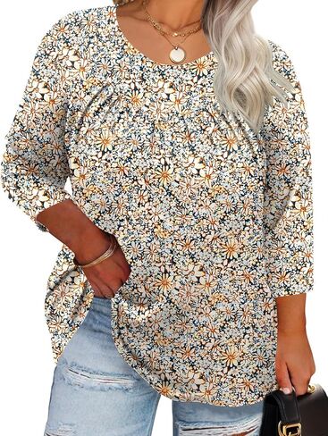 TFSDOD WOMENS PLUS SIZE TOPS 3/4 طول الأكمام بلوزات الطاقم قمصان الرقبة غير الرسمية قمم سترة فضفاضة 1x-5x in Kuwait