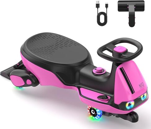 سيارة FanttikRide N10 الكلاسيكية الكهربائية مع دواسة، بطارية قابلة لإعادة الشحن من النوع C، ممسحة قابلة للفصل بنقرة واحدة، GlideWiz، مضادة للانقلاب، عجلات وامضة، بلوتوث، للأعمار من 3 سنوات فما فوق، 150 رطل، وردي in Kuwait