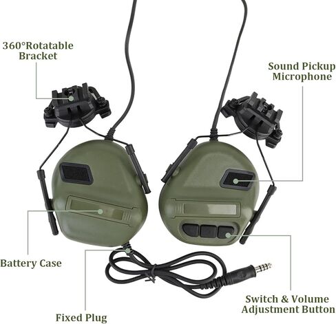 سماعة رأس تكتيكية، غطاء أذن تكتيكي للرماية، غطاء أذن عسكري Airsoft Cs القتالي، سماعة رأس للصيد للجيش، سماعة رأس للصيد مع ميكروفون سماعات مقاومة للماء in Saudi Arabia