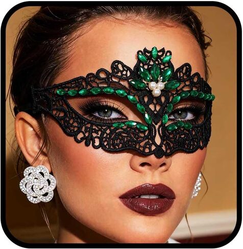 Yalice Black Masquerade Lace Masks Women Eye Mask Sparkle Beaded Venetian Costume Accessories for Halloween Party in Kuwait
