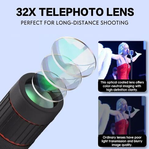 32X HD Telephoto Lens for Smartphones, Universal Clip-On Zoom Mobile Phone Camera Lens Attachment for Photography in Saudi Arabia