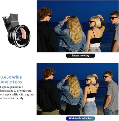 Phone Camera Lens 2 in 1 Phone Lens Kit, 0.45 Super Wide Angle Lens 15x Macro Lens, Wide Compatibility with Popular Smartphones, Tablets and Laptops of Various Brands in Kuwait