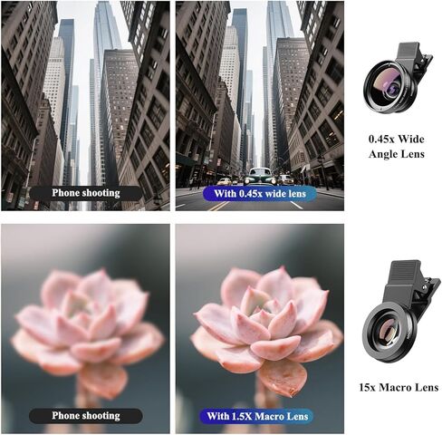 Phone Camera Lens 2 in 1 Phone Lens Kit, 0.45 Super Wide Angle Lens 15x Macro Lens, Wide Compatibility with Popular Smartphones, Tablets and Laptops of Various Brands in Kuwait