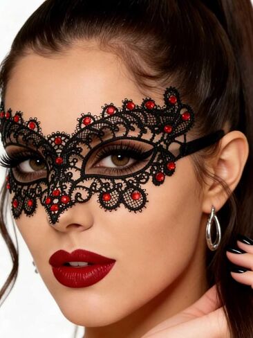 Masquerade Lace Mask for Women Crystal Black Masks Ball Face Mask Halloween Eye Mask for Proms Costume Party in Saudi Arabia