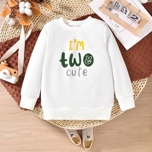Toddler Boy 2nd Birthday Outfits Im Two Cute Sweatshirt 2 Year Old Birthday Boy Sweatshirt (US, Age, 2 Years, White) in Saudi Arabia