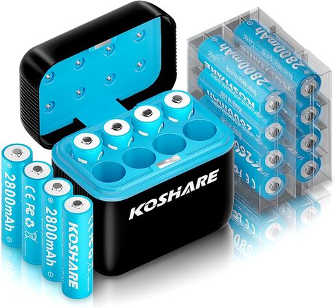 بطاريات AA AAA قابلة للشحن مع شاحن ، 16pcs 1.2v Ni-MH بطاريات قابلة للشحن مع 8 * 2800mAh AA و 8 * 1100 Mah AAA ， 800 دورة ， الشحن المسبق ， من النوع C و 8 شاحن فتحة in Saudi Arabia