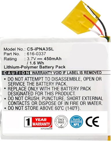 بطارية بديلة XSP 450 مللي أمبير في الساعة لأجهزة Apple iPod Nano 3rd PN Apple 616-0311 616-0337 in Saudi Arabia