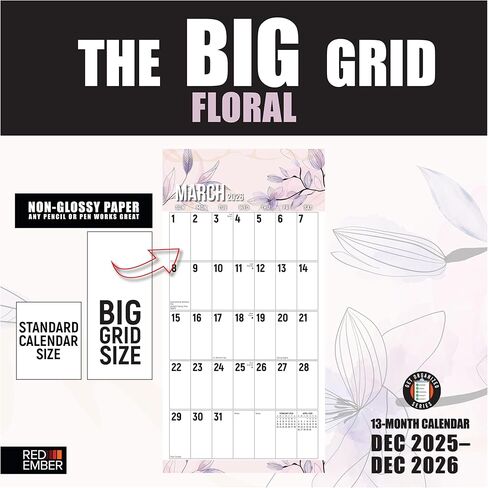 RED EMBER Gardens 2026 Wall Calendar 12 Month | 12" x 24" Open | Thick & Sturdy Paper | Giftable | Calendar 2026 in Saudi Arabia