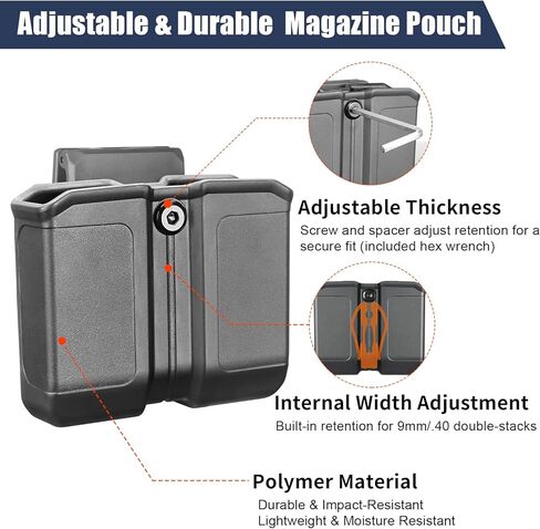Universal Double Magazine Pouch for 9mm/.40 Double Stack Mags, Pistol Mag Pouch for Glock, Sig, S&W, Beretta, Taurus, H&K, Springfield & Ruger, Adjustable Cant, Belt Clip or MOLLE Attachment only in Saudi Arabia