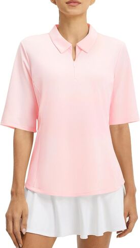 BALEAF Womens Golf Polo Shirts Half Sleeve Quarter Zip Collared Tops Quick Dry V Neck UPF 50+ Workout Shirt in Saudi Arabia