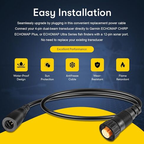 محول Sunluway 010-12718-00، محول 4-Pin إلى كابل محول Sounder 12-Pin متوافق مع Garmin ECHOMAP Chrip، ECHOMAP Plus، ECHOMAP Ultra، محول سلسلة Striker وFish Finder in Saudi Arabia