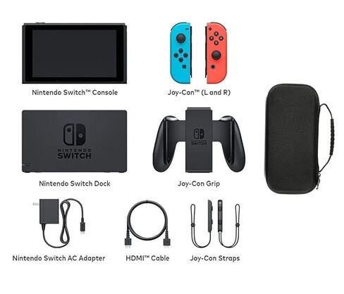 Nintendo Switch Console Neon Blue and Neon Red Joy‑Con, 6.2" Touchscreen LCD Display, Bluetooth 4.1, 802.11AC WiFi (Renewed) in Saudi Arabia