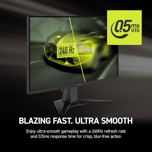 شاشة ألعاب msi MAG 245F X24 مقاس 24 بوصة بدقة 1920 × 1080 (FHD)، 240 هرتز، FreeSync Premium، جاهزة لـ HDR، HDMI، منفذ VGA، قابل للتركيب على VESA، قابلة للإمالة، إطار نحيف من 4 جوانب، 0.5 مللي ثانية، أسود in Saudi Arabia