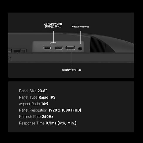شاشة ألعاب msi MAG 245F X24 مقاس 24 بوصة بدقة 1920 × 1080 (FHD)، 240 هرتز، FreeSync Premium، جاهزة لـ HDR، HDMI، منفذ VGA، قابل للتركيب على VESA، قابلة للإمالة، إطار نحيف من 4 جوانب، 0.5 مللي ثانية، أسود in Saudi Arabia