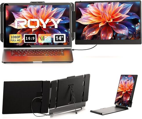 موسع شاشة الكمبيوتر المحمول - شاشة كمبيوتر محمولة مقاس 14 بوصة FHD 1080P IPS لأجهزة الكمبيوتر المحمولة، وشاشة سفر مزدوجة لأجهزة الكمبيوتر المحمولة مقاس 13-17 بوصة مع منفذ USB-C/HDMI، التوصيل والتشغيل لنظام التشغيل Windows/Mac/Android/Switch/PS in Saudi Arabia