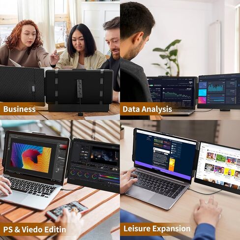 موسع شاشة الكمبيوتر المحمول - شاشة كمبيوتر محمولة مقاس 14 بوصة FHD 1080P IPS لأجهزة الكمبيوتر المحمولة، وشاشة سفر مزدوجة لأجهزة الكمبيوتر المحمولة مقاس 13-17 بوصة مع منفذ USB-C/HDMI، التوصيل والتشغيل لنظام التشغيل Windows/Mac/Android/Switch/PS in Saudi Arabia
