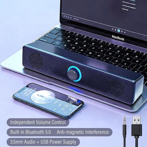 Wired Computer Speaker, Stereo Sound, Portable Gaming soundbar, Suitable for Computers, Mobile Phones, PC Black in Saudi Arabia