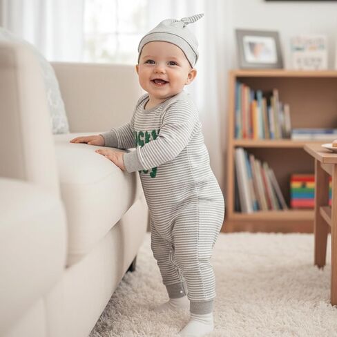 Newborn Infant Baby Boy St Patricks Day Outfit Lucky Boy Embroidery Waffle Knit Long Sleeve Romper Jumpsuit with Hat in Saudi Arabia