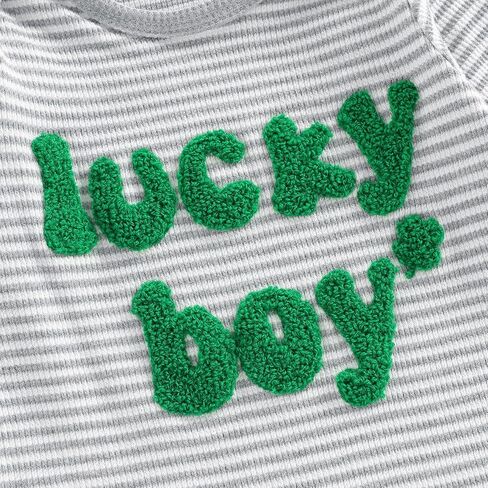 Newborn Infant Baby Boy St Patricks Day Outfit Lucky Boy Embroidery Waffle Knit Long Sleeve Romper Jumpsuit with Hat in Saudi Arabia