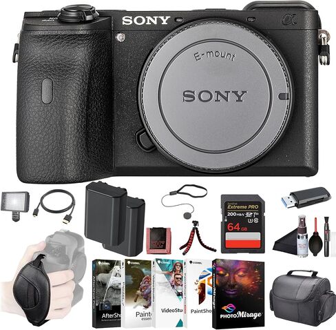 Sony Alpha a6600 Mirrorless Camera Body (ILCE6600/B) – 24.2MP APS-C Sensor | Real-Time Eye AF | 2 x NP-FZ100 Compatible Battery, 64GB Card, Card Reader, LED Light, Photo Software, HDMI Cable and More in Saudi Arabia