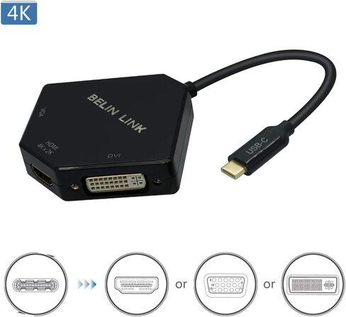 USB C to DVI/VGA/HDMI Adapter Thunderbolt 3 with Gold-Plated Connector 3 in 1 Type C Multiport Adapter for HDMI DVI VGA Compatible for MacBook Pro/Dell XPS 13/Chromebook Pixel/Yoga 910/Miix 510 in Saudi Arabia