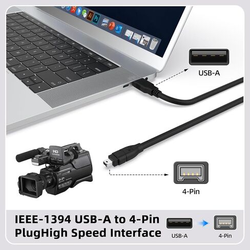 USB to Firewire Cable Compatible with Sony DCR-TRV75E DV Camcorder, IEEE 1394 4-Pin Male to USB-A Male iLink Adapter Converter Cord, 5.9FT in Saudi Arabia