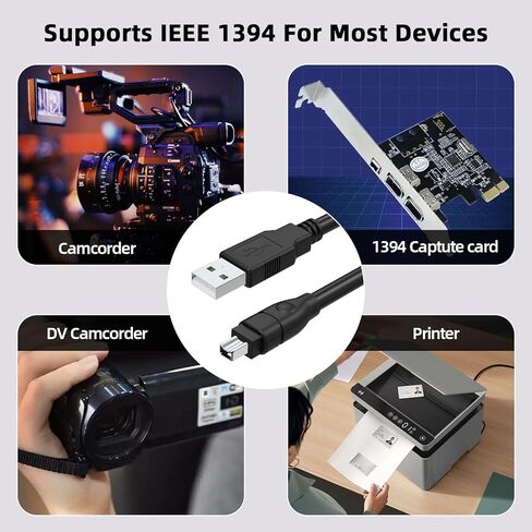 USB to Firewire Cable Compatible with Sony DCR-TRV75E DV Camcorder, IEEE 1394 4-Pin Male to USB-A Male iLink Adapter Converter Cord, 5.9FT in Saudi Arabia