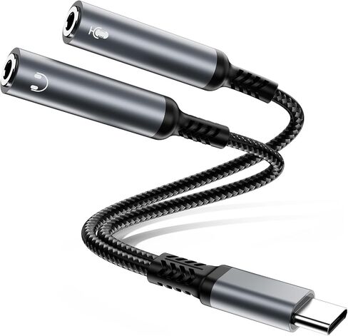 محول ميكروفون USB C، من النوع C إلى 2 TRS 3.5 مم لسماعات الرأس والميكروفون لسماعات ألعاب الكمبيوتر مزدوجة التوصيل متوافقة مع iPhone 17/16/15، iPad Pro/Air، MacBook، Pixel، Galaxy S25/S24/S23 in Kuwait