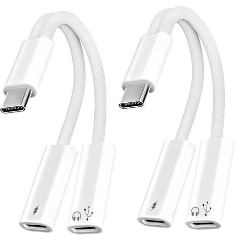 2 حزمة USB C Splitter 1 في 2 Out، شاحن UsbC مزدوج ومحول سماعة رأس، USBC Splitter PD 60W شحن سريع، محول صوت من النوع C كابل دونجل USB-C لأجهزة Apple iPhone 15 16 17/iPad Pro/Galaxy/Pixel in Kuwait